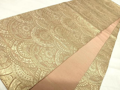 平和屋着物◎全通柄 本袋帯 花青海波 金糸 正絹 逸品 AABI5675yx