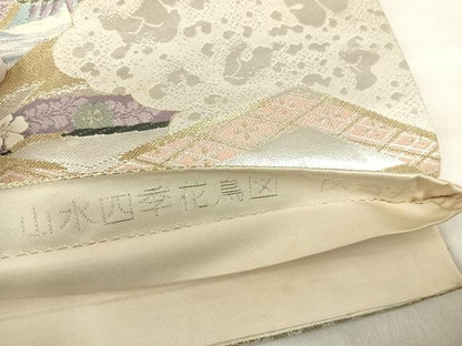 平和屋着物◎六通柄袋帯 唐織 日本屛風絵 山水四季花鳥図 伝雪舟 金銀糸 正絹 逸品 AABI5676yx
