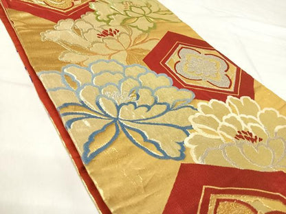 平和屋着物◎六通柄袋帯 亀甲花文 金銀糸 正絹 逸品 AABI5677yx