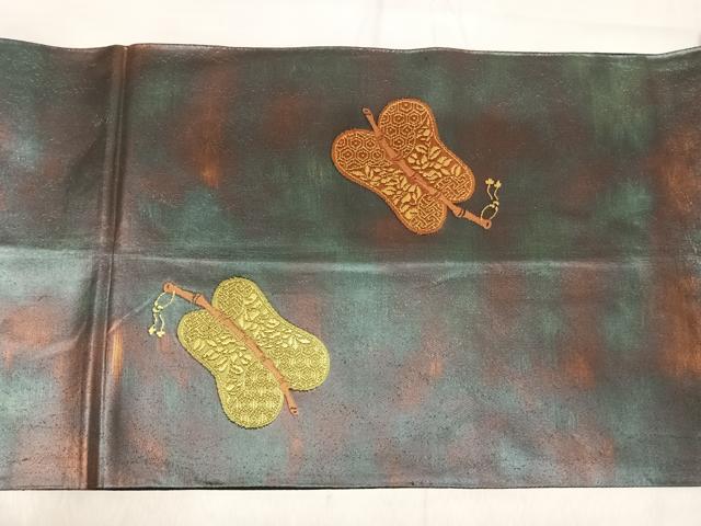 平和屋着物◎太鼓柄　本袋帯　軍配　金糸　引箔　正絹　逸品　AABI5682yx