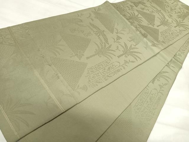平和屋着物◎全通柄　本袋帯　古代壁画文様　岩井茶色　正絹　逸品　AABI5685yx