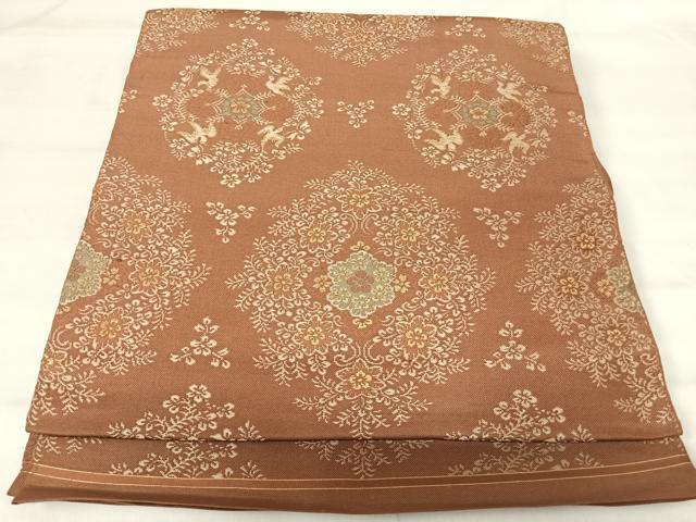 平和屋着物◎六通柄　本袋帯　花鳥文　金糸　正絹　逸品　AABI5687yx