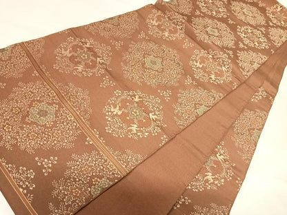 平和屋着物◎六通柄　本袋帯　花鳥文　金糸　正絹　逸品　AABI5687yx
