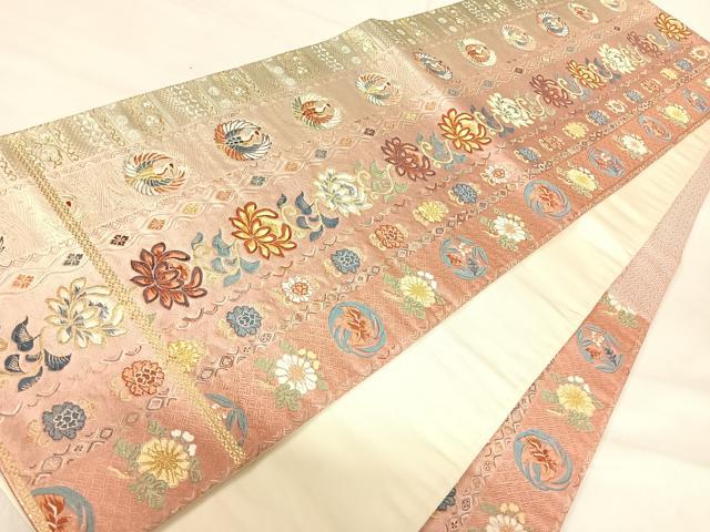 平和屋着物◎六通柄袋帯　唐織　花鳥文　鶴　金糸　正絹　逸品　AABI5692yx