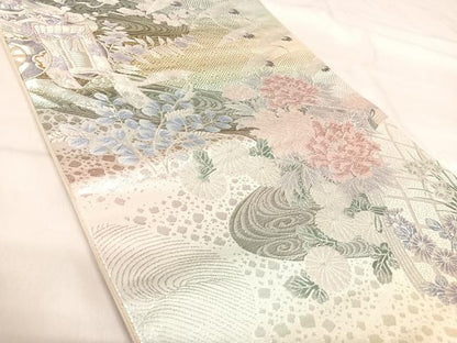 平和屋着物◎六通柄袋帯　唐織　古都翔翔文　プラチナ箔　正絹　逸品　AABI5695yx