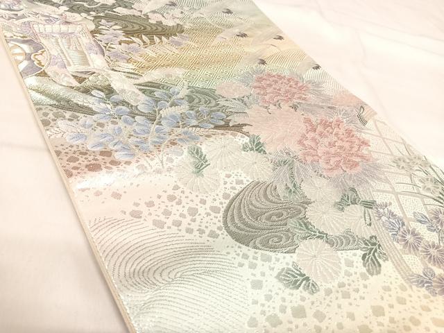 平和屋着物◎六通柄袋帯　唐織　古都翔翔文　プラチナ箔　正絹　逸品　AABI5695yx