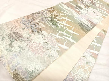 平和屋着物◎六通柄袋帯　唐織　古都翔翔文　プラチナ箔　正絹　逸品　AABI5695yx