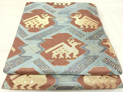 平和屋着物◎六通柄袋帯　有栖川文様　金糸　正絹　逸品　AABI5701yx