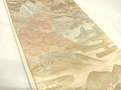 平和屋着物◎六通柄袋帯　風景文　金銀糸　正絹　逸品　AABI5703yx