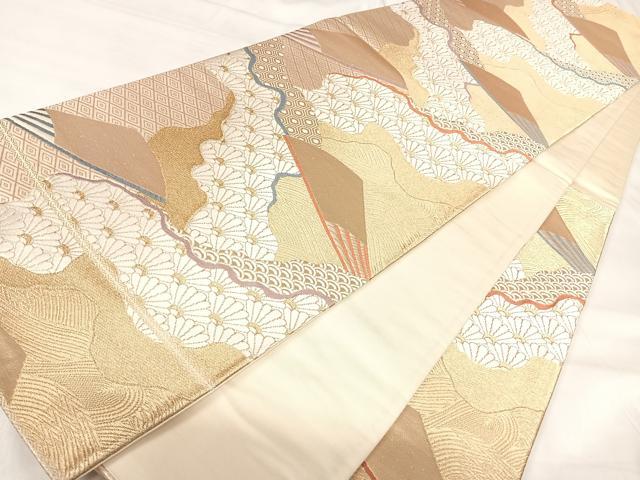 平和屋着物◎六通柄袋帯　唐織　道長花文　金糸　正絹　逸品　AABI5704yx