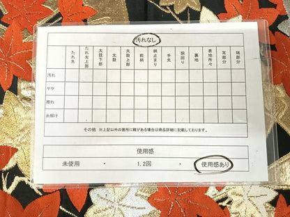 平和屋着物◎六通柄袋帯　源氏車楓文　黒地　金銀糸　正絹　逸品　AABI5708yx