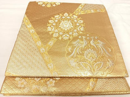 平和屋着物◎佐賀錦　六通柄袋帯　向かい鳥花文　金銀糸　正絹　逸品　AABI5711yx