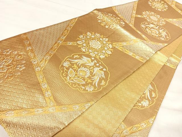 平和屋着物◎佐賀錦　六通柄袋帯　向かい鳥花文　金銀糸　正絹　逸品　AABI5711yx