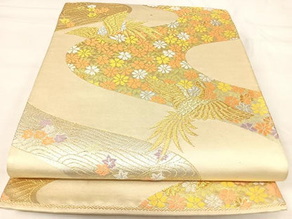 平和屋着物◎六通柄袋帯　唐織　鳳凰花文　金銀糸　正絹　逸品　AABI5714yx