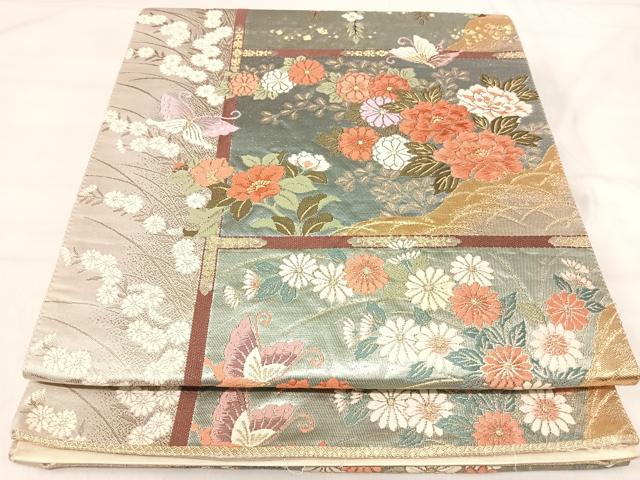 平和屋着物◎西陣　六通柄袋帯　唐織　花蝶文　金銀糸　正絹　逸品　AABI5715yx