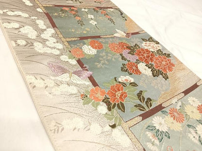 平和屋着物◎西陣　六通柄袋帯　唐織　花蝶文　金銀糸　正絹　逸品　AABI5715yx