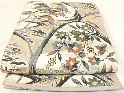 平和屋着物◎六通柄袋帯　唐織　草花文　金銀糸　正絹　逸品　AABI5717yx