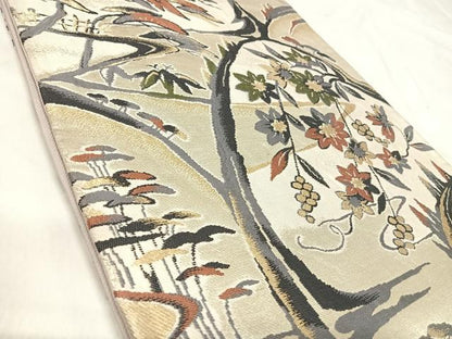 平和屋着物◎六通柄袋帯　唐織　草花文　金銀糸　正絹　逸品　AABI5717yx