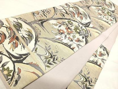 平和屋着物◎六通柄袋帯　唐織　草花文　金銀糸　正絹　逸品　AABI5717yx