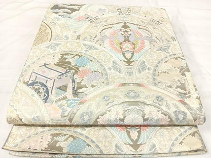 平和屋着物◎六通柄袋帯　唐織　青海取絵皿文　プラチナ箔　正絹　逸品　AABI5720yx