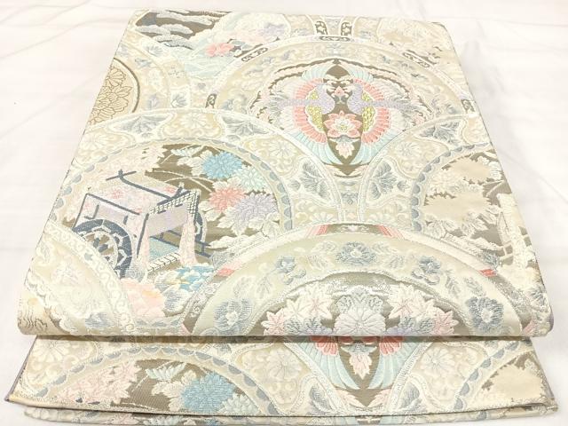 平和屋着物◎六通柄袋帯　唐織　青海取絵皿文　プラチナ箔　正絹　逸品　AABI5720yx