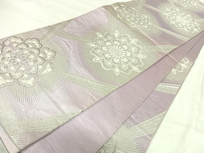 平和屋着物◎六通柄袋帯　唐織　舞花文　銀糸　正絹　逸品　AABI5722yx