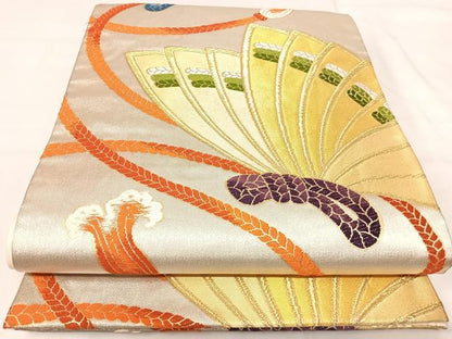 平和屋着物◎六通柄袋帯　唐織　舞蝶文　金銀糸　正絹　逸品　AABI5724yx