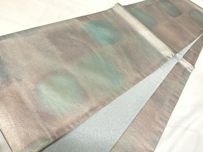 平和屋着物◎全通柄袋帯　紬地　霞文　引箔　正絹　逸品　AABI5728yx