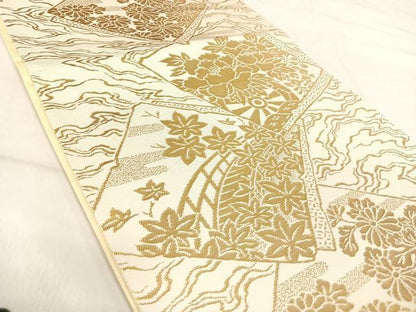 平和屋着物◎西陣　六通柄袋帯　色紙重ね花文　金糸　正絹　逸品　AABI5730yx