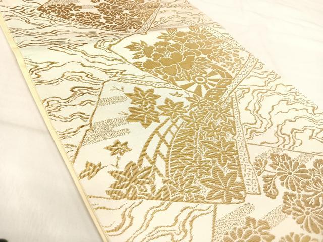 平和屋着物◎西陣　六通柄袋帯　色紙重ね花文　金糸　正絹　逸品　AABI5730yx