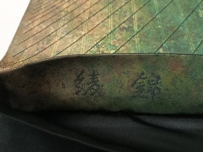 平和屋着物◎西陣　老舗　渡文謹製　手織　六通柄袋帯　綾錦　草花文　金糸　引箔　正絹　逸品　AABI5731yx