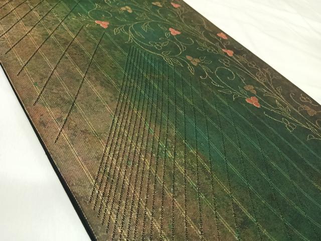 平和屋着物◎西陣　老舗　渡文謹製　手織　六通柄袋帯　綾錦　草花文　金糸　引箔　正絹　逸品　AABI5731yx