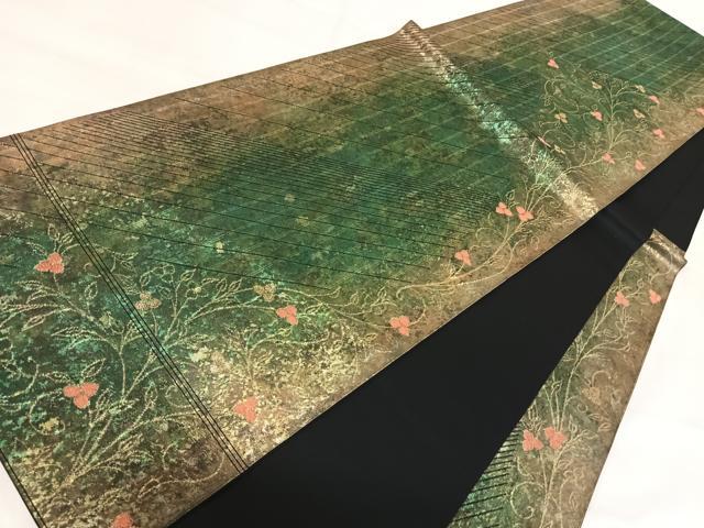 平和屋着物◎西陣　老舗　渡文謹製　手織　六通柄袋帯　綾錦　草花文　金糸　引箔　正絹　逸品　AABI5731yx