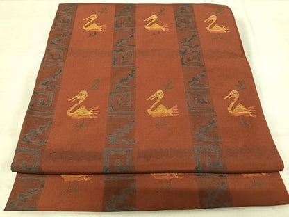 平和屋着物◎六通柄　本袋帯　鳥　正絹　逸品　AABI5732yx