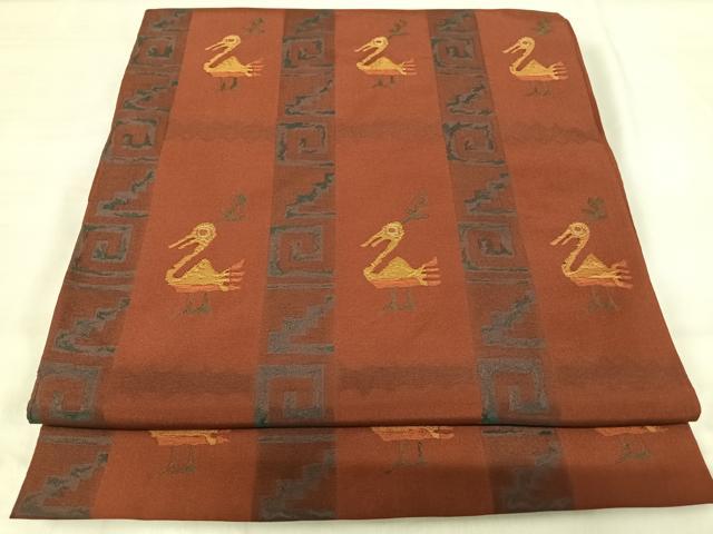 平和屋着物◎六通柄　本袋帯　鳥　正絹　逸品　AABI5732yx