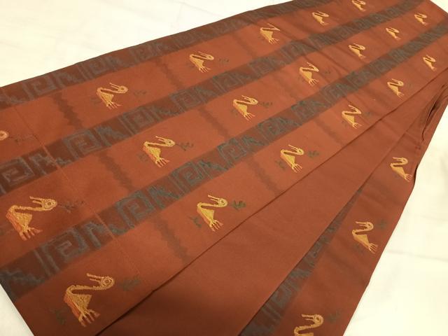 平和屋着物◎六通柄　本袋帯　鳥　正絹　逸品　AABI5732yx