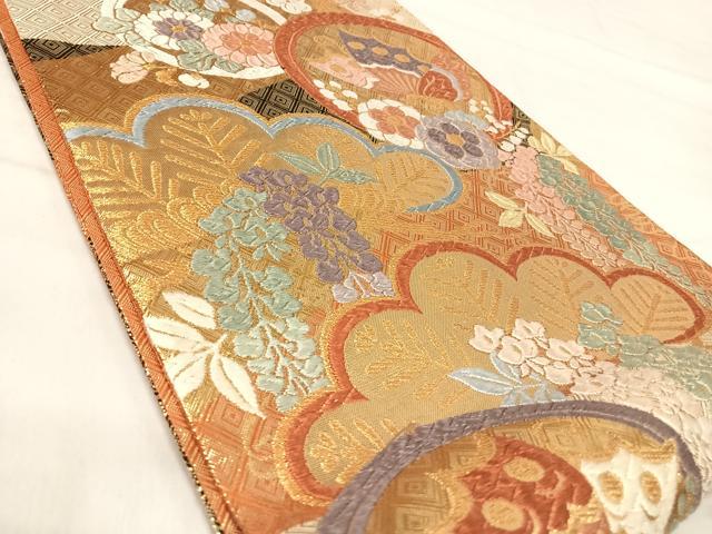 平和屋着物◎佐賀錦　六通柄袋帯　唐織　花蝶丸文　金糸　正絹　逸品　AABI5733yx