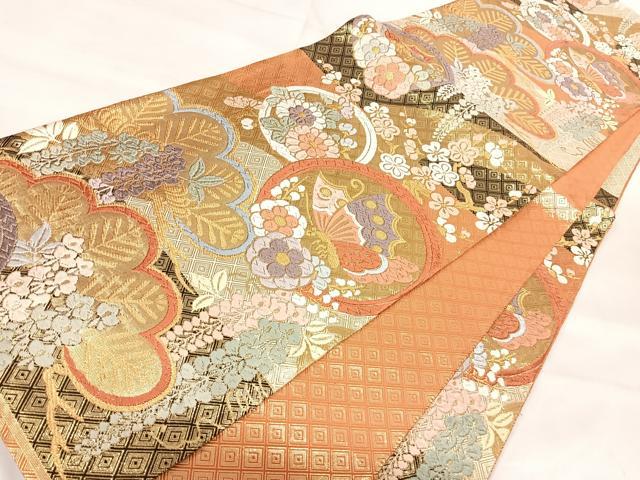 平和屋着物◎佐賀錦 六通柄袋帯 唐織 花蝶丸文 金糸 正絹