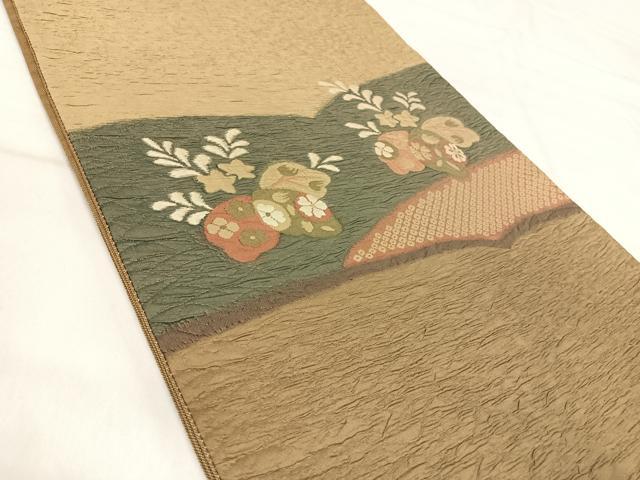 平和屋着物◎太鼓柄袋帯　ふくれ織　花桐文　正絹　逸品　AABI5734yx