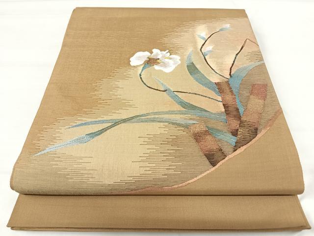 平和屋着物◎太鼓柄袋帯　すくい織　草花文　金糸　正絹　逸品　AABI5736yx