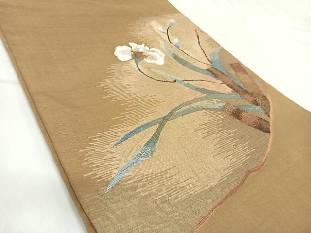 平和屋着物◎太鼓柄袋帯　すくい織　草花文　金糸　正絹　逸品　AABI5736yx