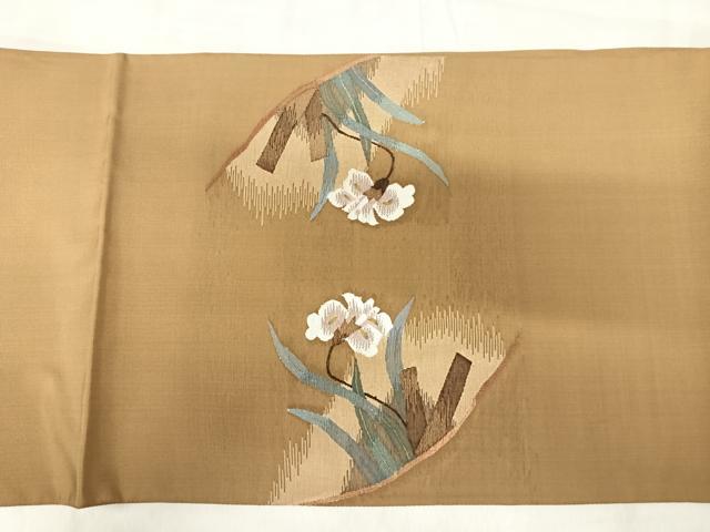 平和屋着物◎太鼓柄袋帯　すくい織　草花文　金糸　正絹　逸品　AABI5736yx