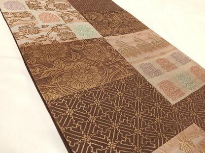 平和屋着物◎六通柄袋帯　市松花唐草文　金糸　正絹　逸品　AABI5737yx