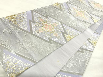 平和屋着物◎六通柄袋帯　唐織　松皮菱花文　金銀糸　正絹　逸品　AABI5740yx
