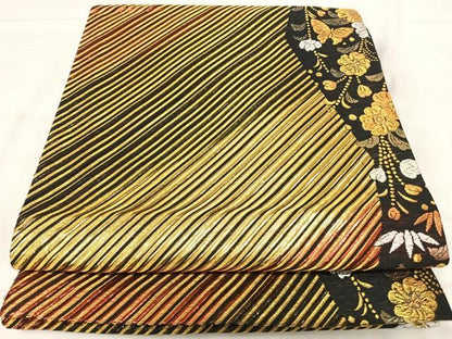 平和屋着物◎六通柄袋帯　花蝶文　金銀糸　正絹　逸品　AABI5742yx