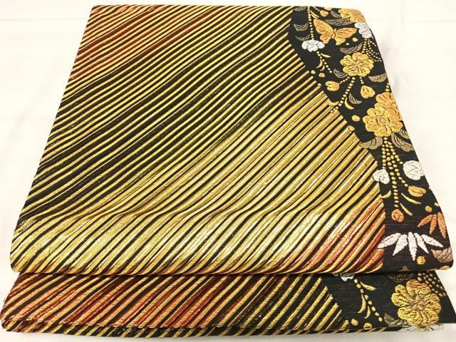 平和屋着物◎六通柄袋帯　花蝶文　金銀糸　正絹　逸品　AABI5742yx