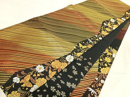 平和屋着物◎六通柄袋帯　花蝶文　金銀糸　正絹　逸品　AABI5742yx