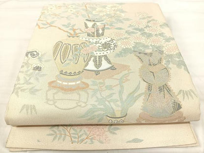 平和屋着物◎綴れ　太鼓柄袋帯　飾花文　金銀糸　正絹　逸品　AABI5743yx