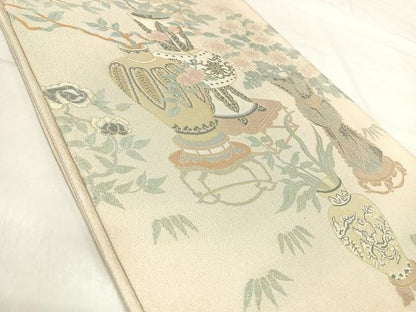 平和屋着物◎綴れ　太鼓柄袋帯　飾花文　金銀糸　正絹　逸品　AABI5743yx