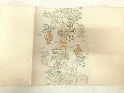 平和屋着物◎綴れ　太鼓柄袋帯　飾花文　金銀糸　正絹　逸品　AABI5743yx